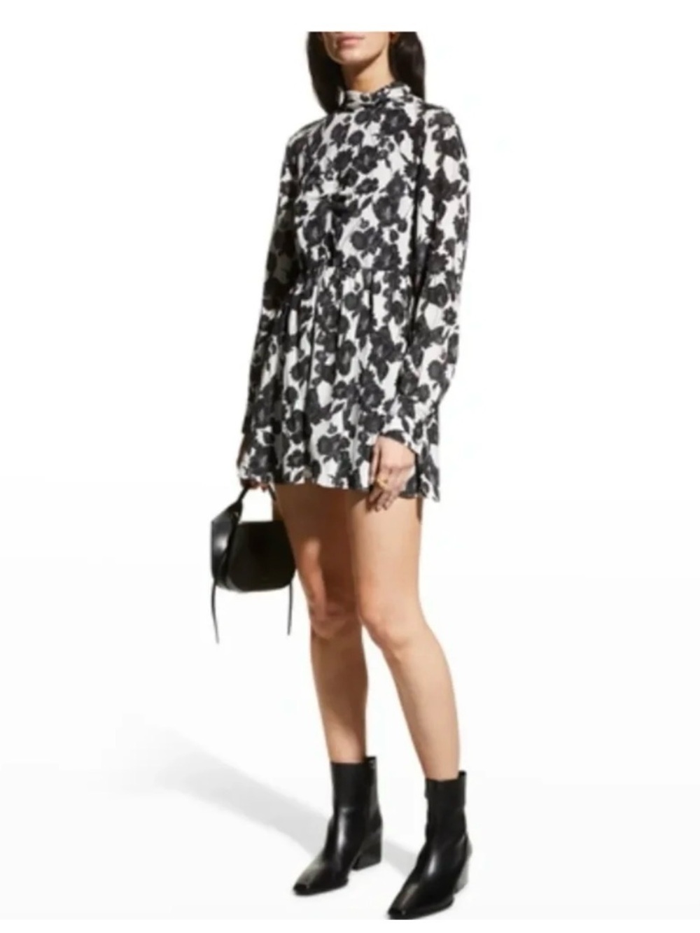 Jason Wu Black and White Floral High-Neck Mini Dress